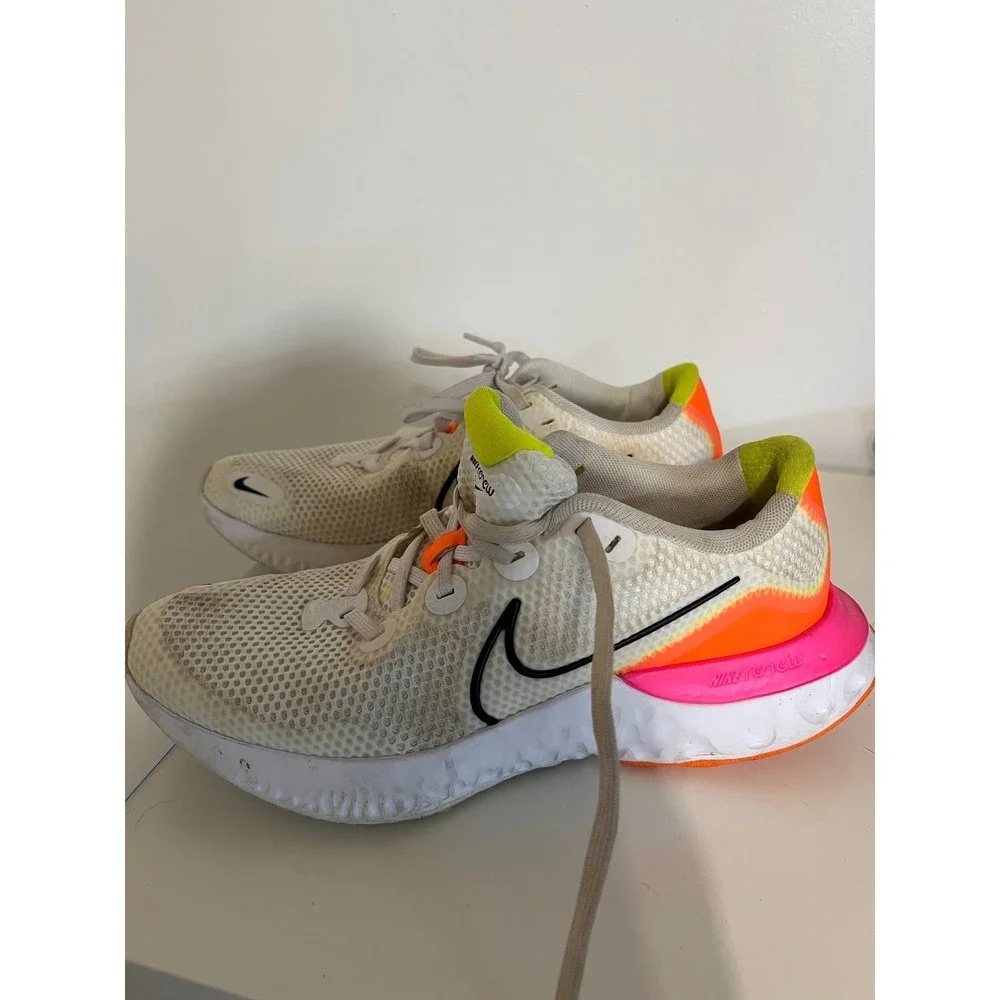 Nike Renew Run Kids Running Shoes White Orange Pink CT1430-100 Size 5Y